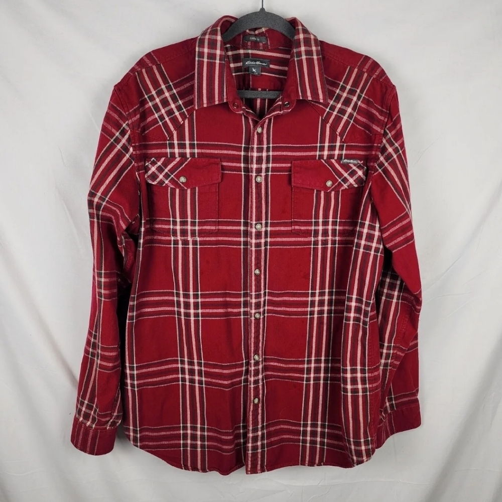 Eddie Bauer Classic Fit Men's Plaid Flannel Full Button Long Sleeve Shirt sz XLT